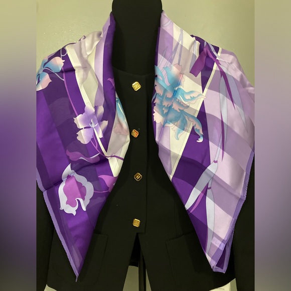 Accessories - 100% silk scarf purple floral NWOT